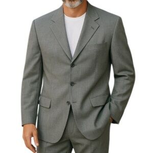 Vintage Oscar De La Renta Mens Blue Grey Wool 3 Button Single Breast Jacket 42L